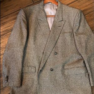 Oleg Cassini Vintage Black White Double Breasted Sport coat 100% Wool 50R